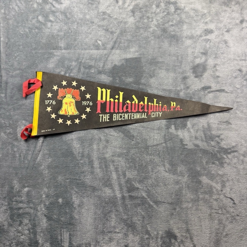Vintage Pennant 1976 Philadelphia PA Liberty Bell Bicentennial USA Rainbow Neon